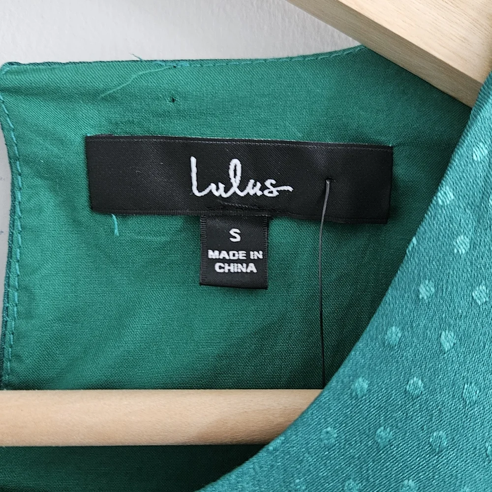 Lulu's Satin Midi Dress Emerald Green Small Polka Dot Satin Occasion Romantic - Picture 8 of 13